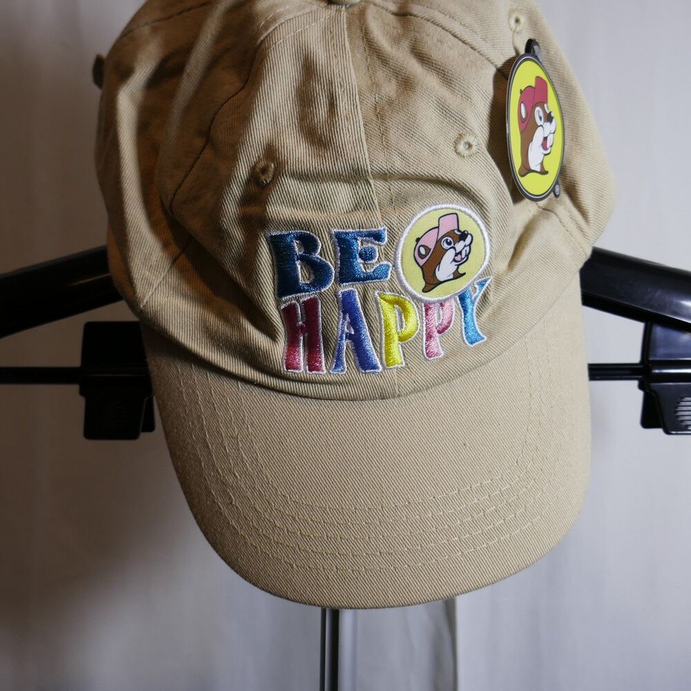 BUC-EE'S-BE HAPPY- ADJUSTABLE HAT-EMBROIDERED-TAN